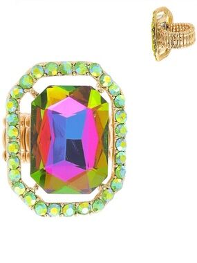 Gold Tone Multicolor Crystal Gem Ring